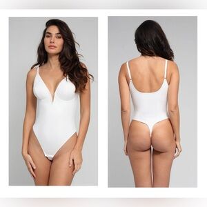 Popilush The Shapewear Bodysuit Deep V-Neck Low-Back Thong - White (3XL)
